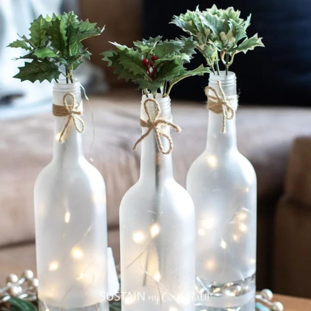 Frosted Wine Bottle with series light