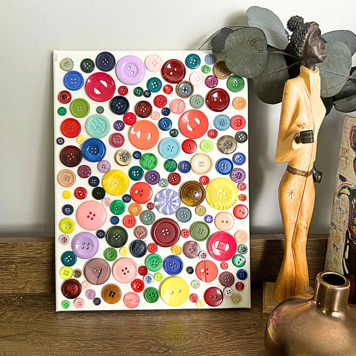 DIY Colorful Button Canvas Painting