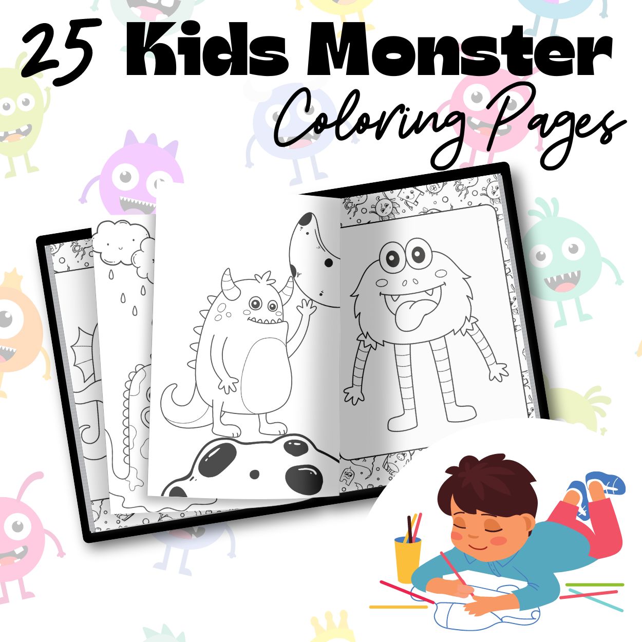 Kids Monster Coloring Pages (25 Pages)